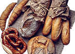 Brezel, Croissant, Baguette und Brot