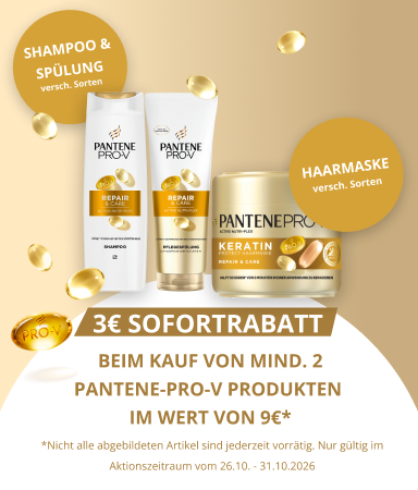 Kaufe mindestens 2 Pantene-Pro-V Produkte im Wert vvon 9 Euro - dann bekommst du einen Rabatt über 2 Euro.